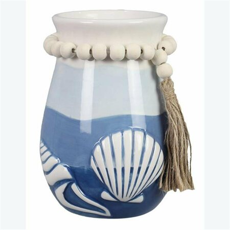 YOUNGS 6 Ceramic Coastal Ombre Vase with Beaded Tassel 62011